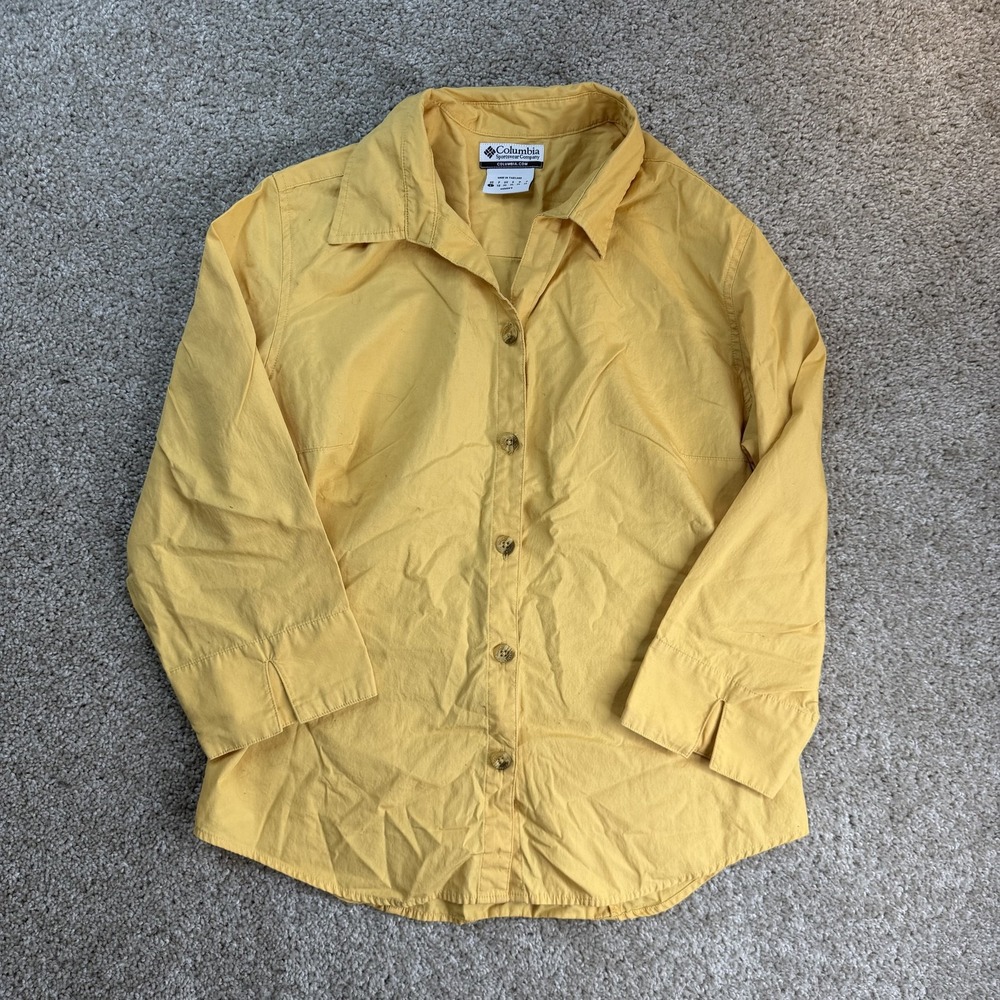 Columbia Shirt Womens L Yellow Button Up Long Sleeve Woven Cotton Top Casual